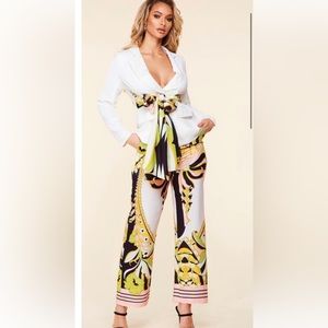 Lilly’s Kloset Floral Pant Blazer Set with Scarf Tie SMALL NWT